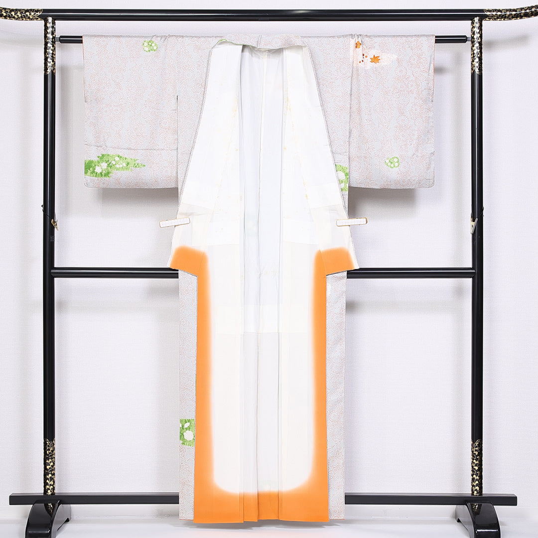 小紋 身丈158.5cm 裄丈63cm Aランク 袷 正絹 広衿 刺繡 部分絞り 紅葉 1215-10172