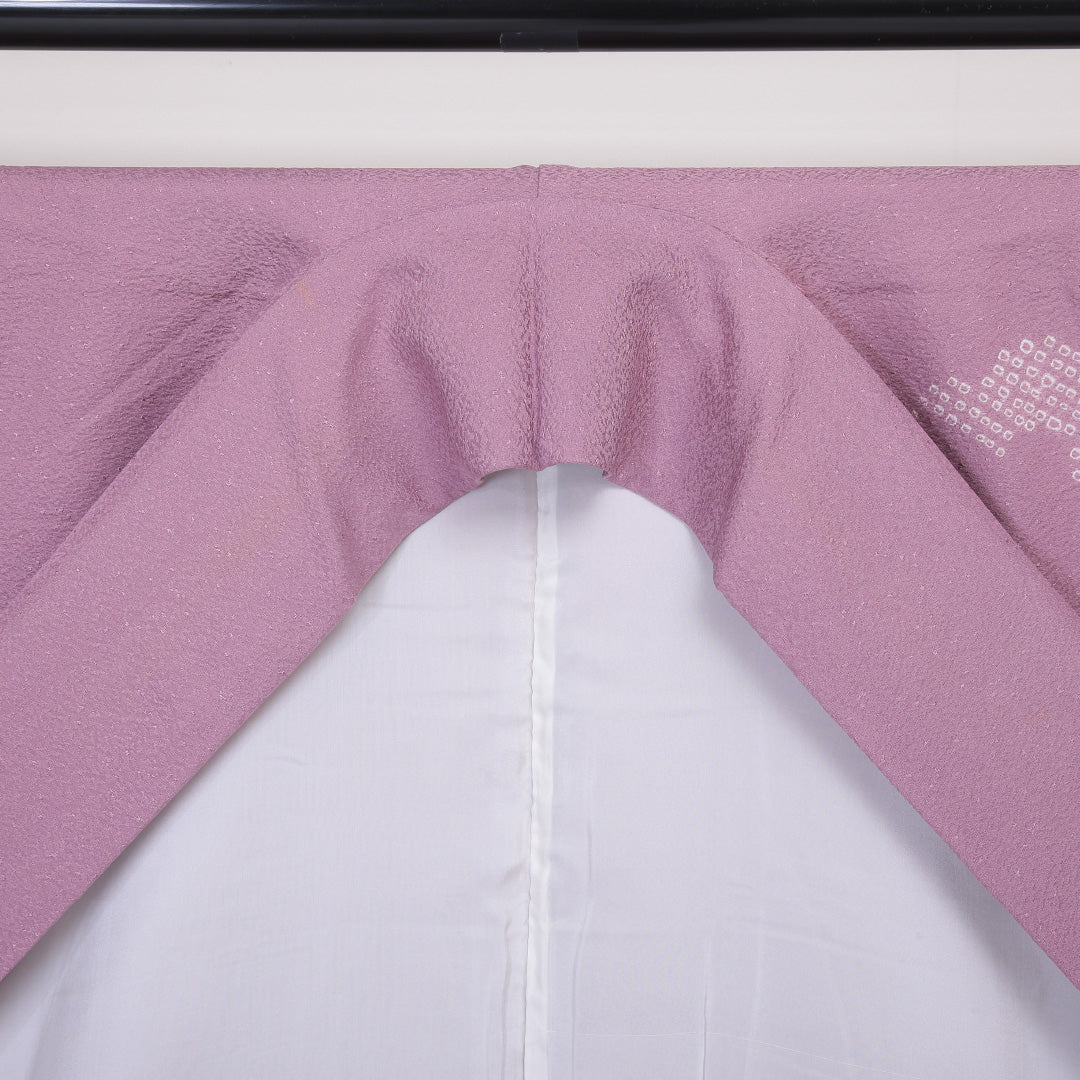 訪問着 袷 身丈155~159cm 裄64cm 正絹 蘇州刺繡 檜扇 ピンク系 ふくれ織 Bランク 1212-00567