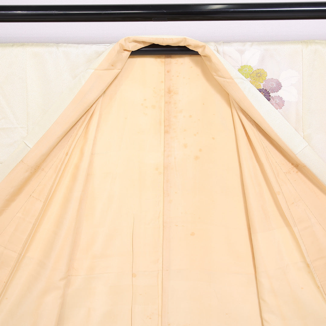 訪問着 袷 身丈156cm 裄丈63cm 正絹 Bランク セミフォーマル 広衿 Mサイズ 菊 黄系 RP 1217-04813