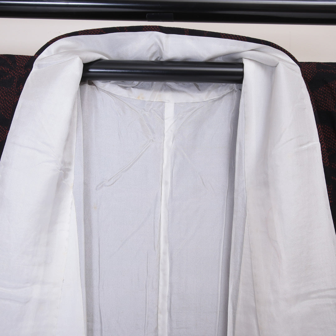 紬 袷 身丈157cm 裄65cm 正絹 幾何学 黒系 Aランク 1216-00920