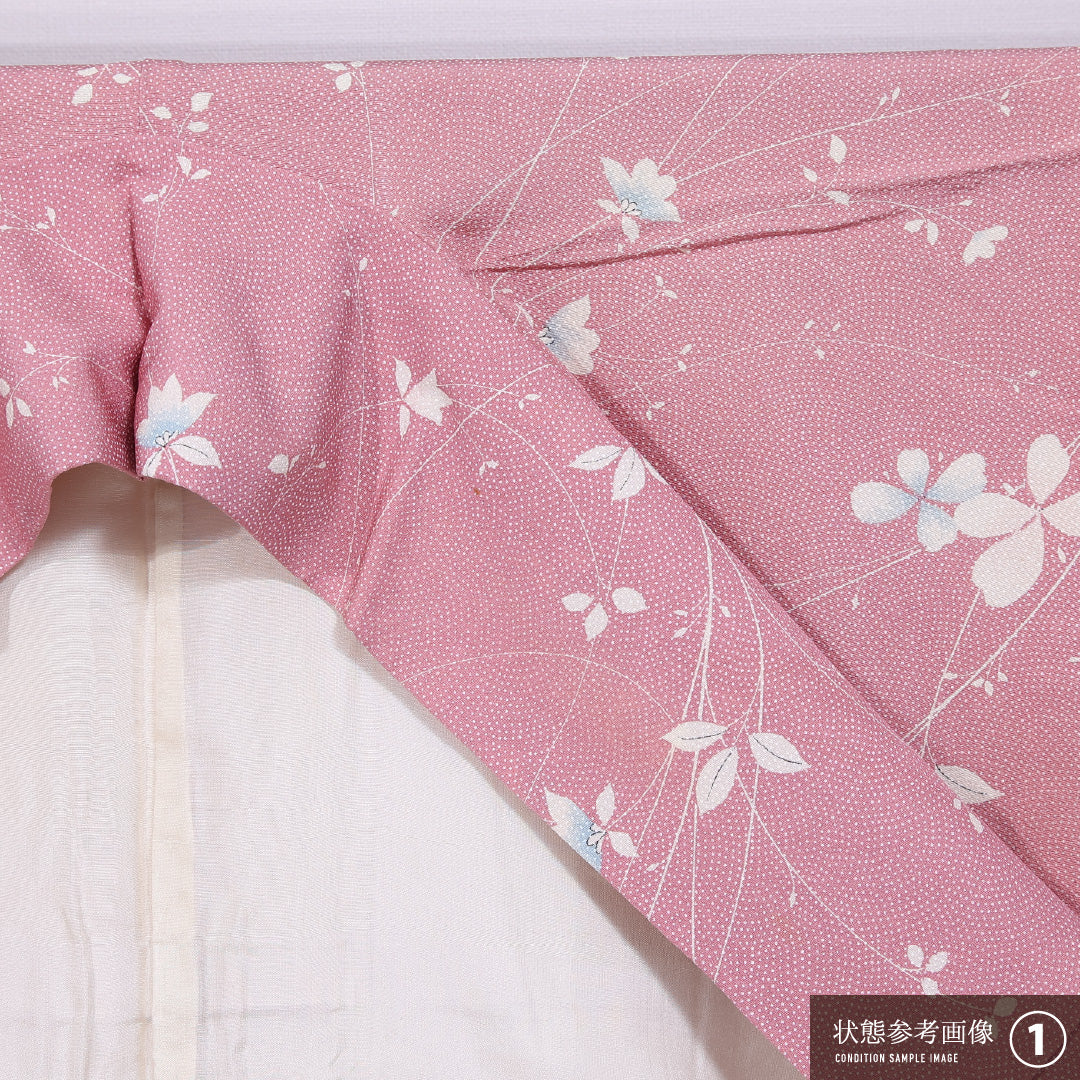 小紋 袷 身丈155cm 裄丈64cm 正絹 Cランク インフォーマル 広衿 Mサイズ 花柄 ピンク系 LP 1221-11431