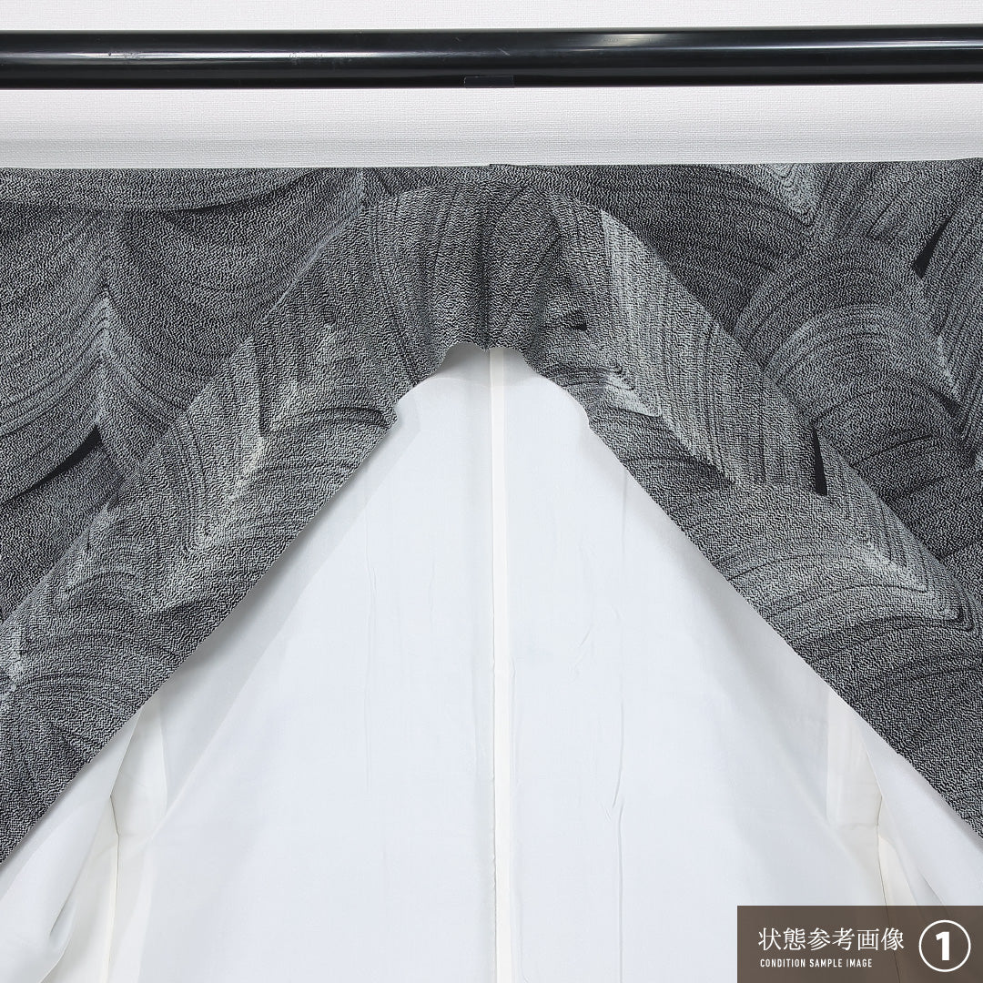 小紋 袷 身丈164cm 裄丈65cm 正絹 Sランク インフォーマル 広衿 Lサイズ 創作柄 グレー系 RP 1221-12009
