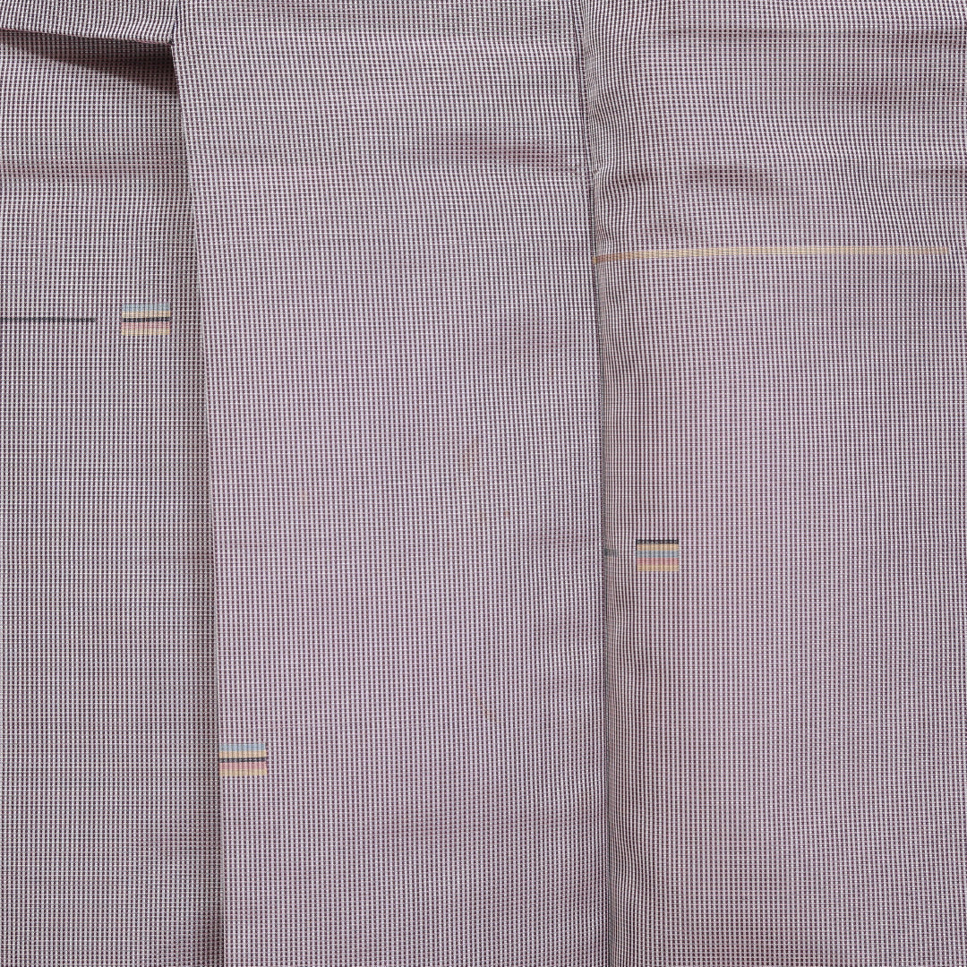 紬 袷 身丈152cm 裄丈65cm 正絹 Bランク Sサイズ 広衿 カジュアル 創作柄 紫系 1216-03176