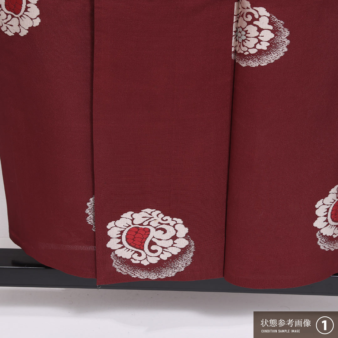 お召 単衣 身丈147cm 裄丈62cm 正絹 Aランク インフォーマル バチ衿 XSサイズ 牡丹 赤系 LP 1222-11793