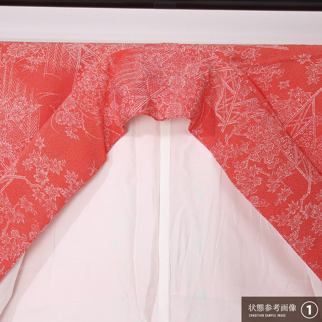 江戸小紋 (鮫) 袷 身丈161cm 裄丈65cm 正絹 Aランク インフォーマル 広衿 Lサイズ 作家物 落款 御所解 赤系 HP 1220-12403