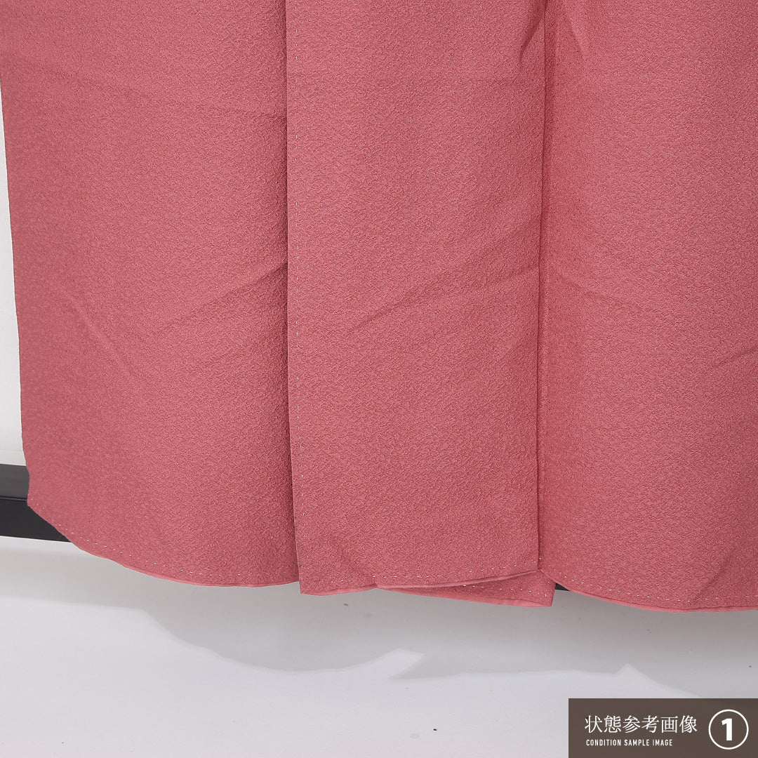 色無地 袷 身丈152cm 裄丈65cm 正絹 Aランク 一つ紋 (丸に上り藤) セミフォーマル 広衿 Sサイズ 無地 ピンク系 RP 1219-12431