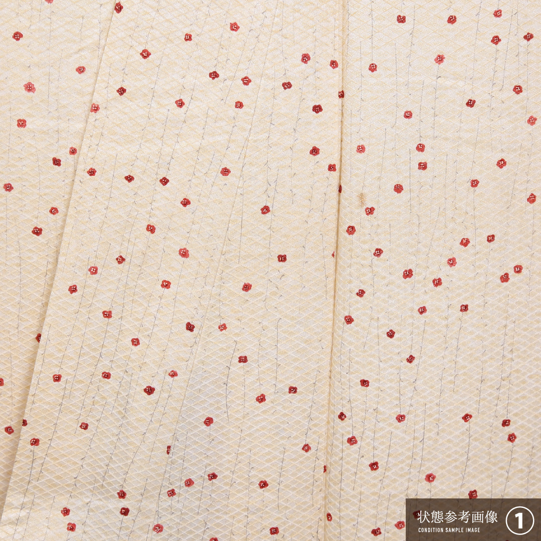 小紋 袷 身丈155cm 裄丈62cm 正絹 Aランク インフォーマル 広衿 Mサイズ 花柄 クリーム系 HP 1221-11833