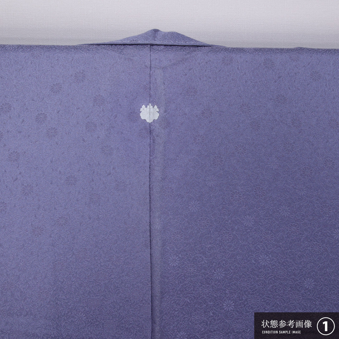 色無地 袷 身丈159cm 裄丈64cm 正絹 Sランク 紋意匠 (菊) インフォーマル 広衿 Mサイズ 無地 青系 RP 1219-11527