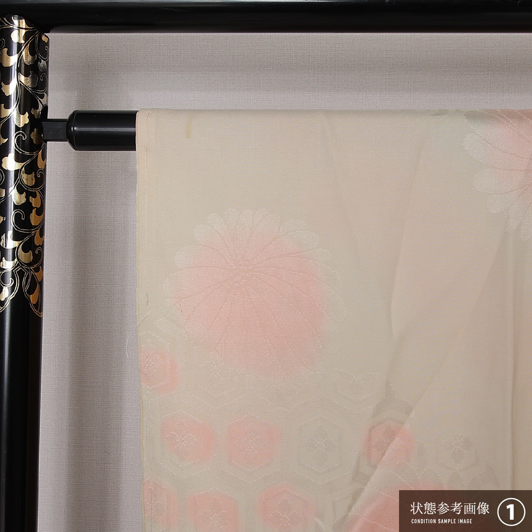 長襦袢 袷 身丈132cm 裄丈63cm 正絹 Aランク XLサイズ 花菱亀甲 クリーム系 RP 1239-12682
