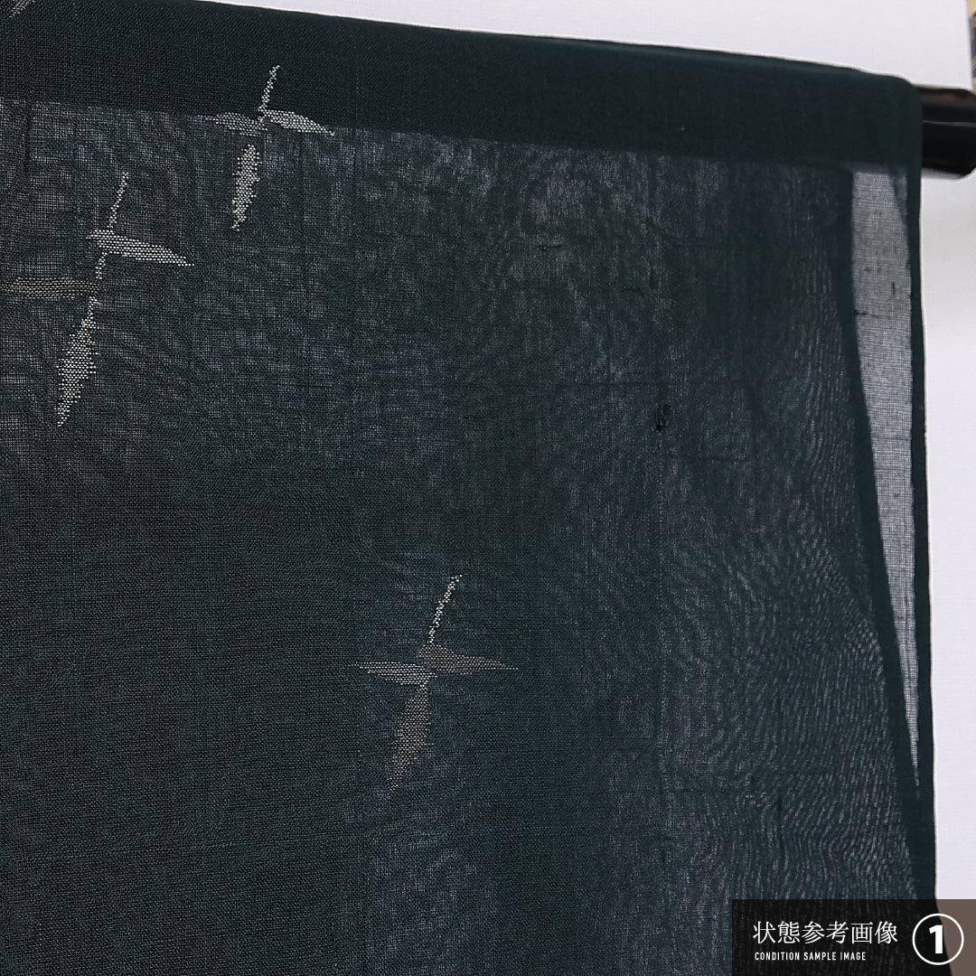夏物 紬 夏紬 身丈152.5cm 裄丈64cm Aランク 正絹 バチ衿 Sサイズ カジュアル 植物柄 創作 緑系 シック 落ち着き 1216-11296