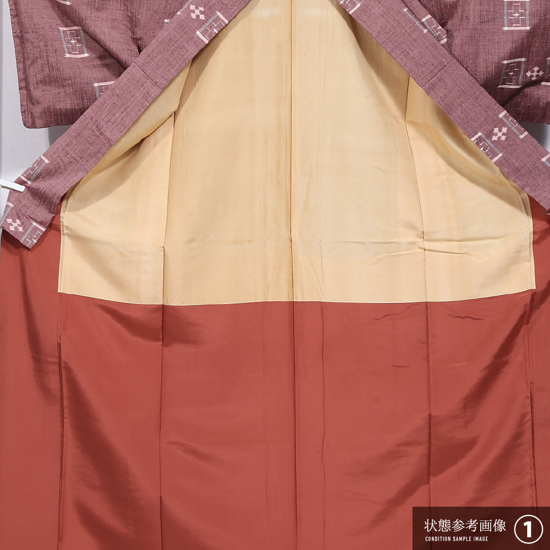 紬 袷 身丈153cm 裄丈62cm 正絹 Aランク カジュアル 広衿 Sサイズ 創作柄 紫系 HP 1223-11819