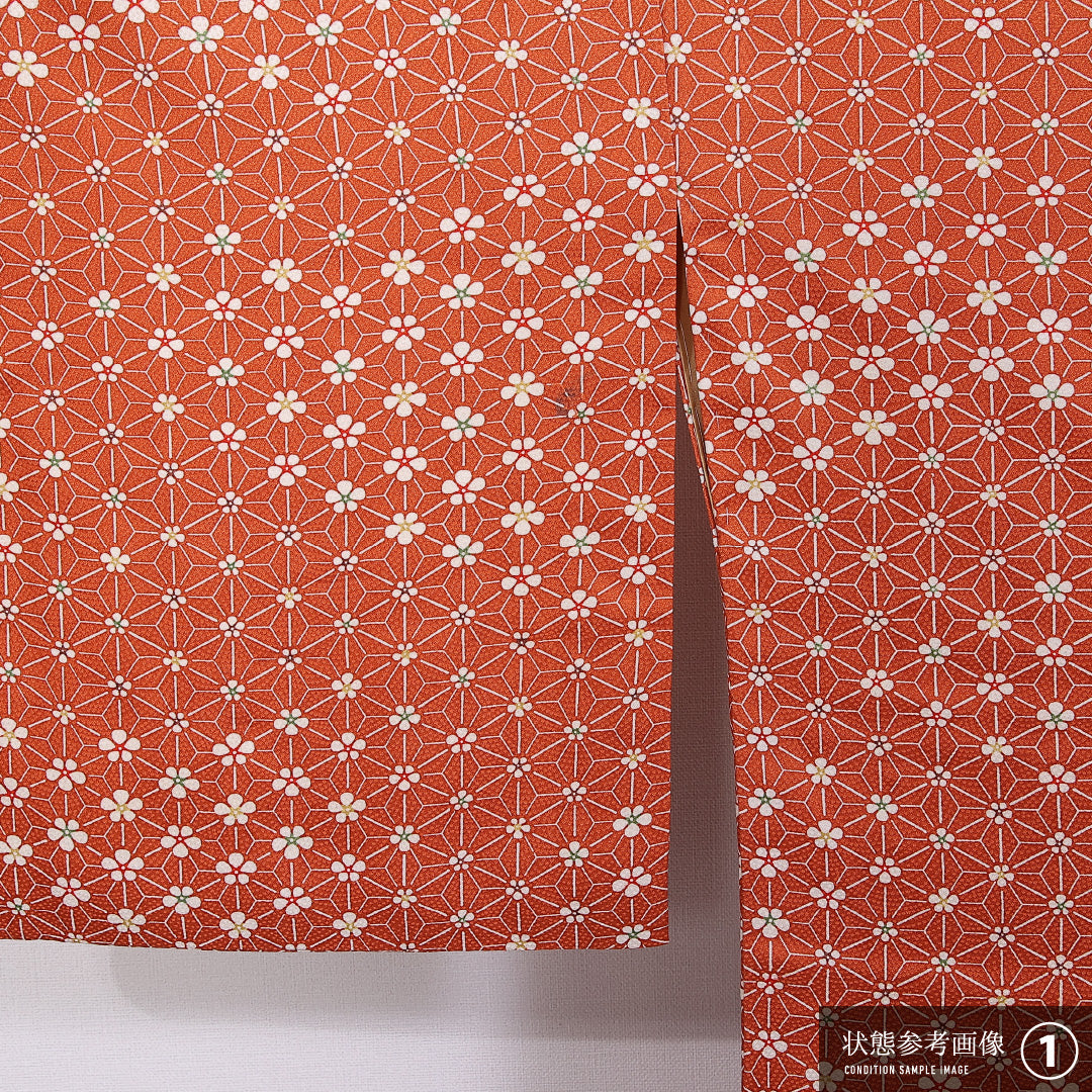小紋 身丈162cm 裄丈64cm L 正絹 Aランク 袷 広衿 梅 麻の葉 レトロ 1215-11047