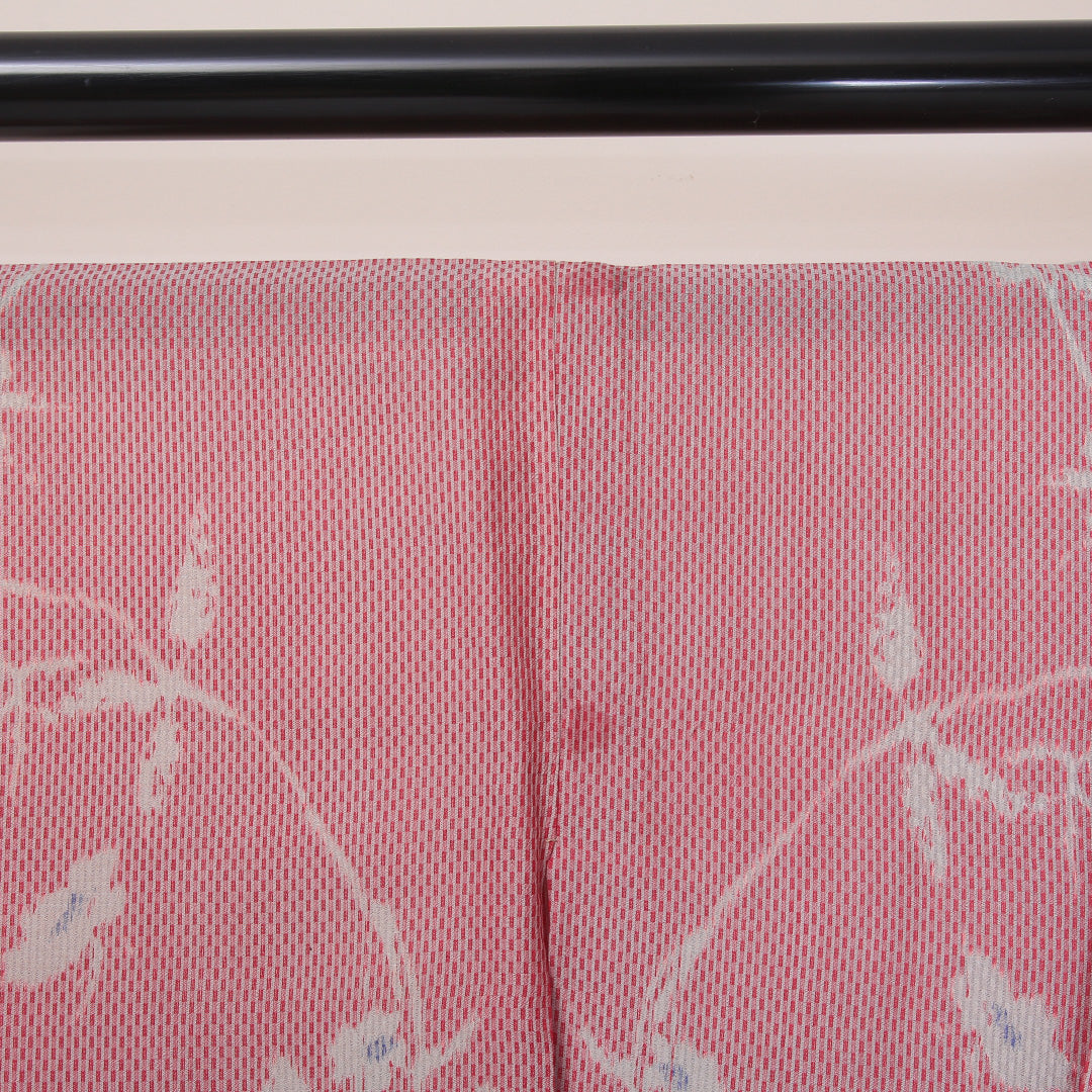 紬 夏紬 身丈140cm 裄62cm 正絹 ボタニカル 赤系 Bランク 1216-00976