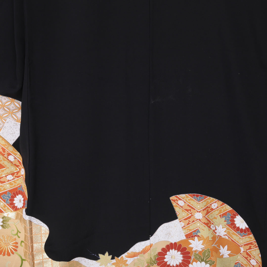 黒留袖 五つ紋 五三桐 身丈154cm 裄丈63cm Bランク 正絹 袷 比翼 広衿 S 吉祥文様 フォーマル 黒系 1211-F0210
