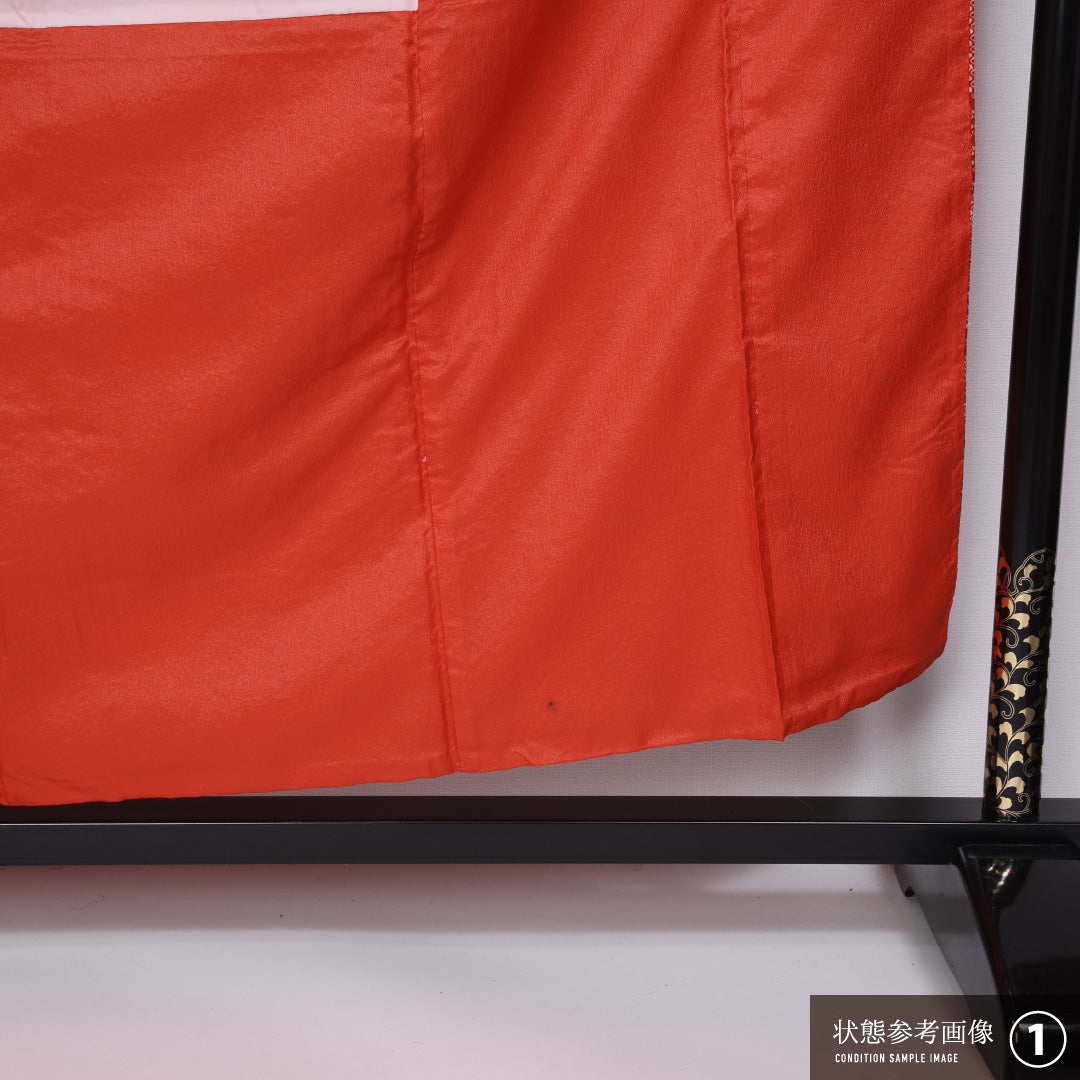 洗える着物 小紋 袷 身丈155cm 裄丈63cm ポリエステル Bランク インフォーマル 広衿 Mサイズ 青海波 赤系 RP 1221-11408