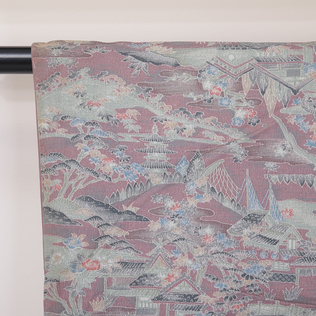 小紋 袷 身丈150cm 裄62cm 正絹 京紅型 御所解 紫系 ちりめん Bランク 1215-02267
