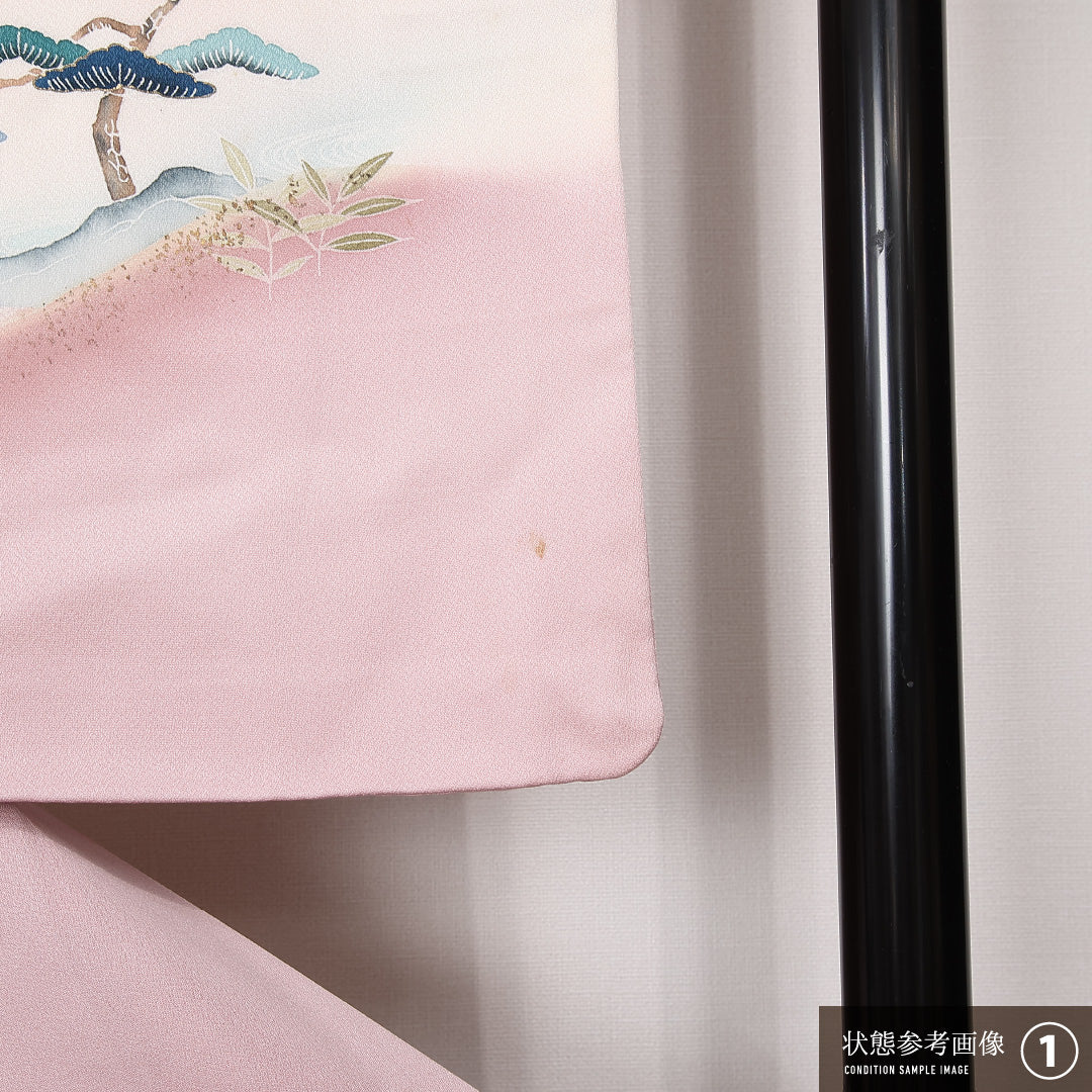 訪問着 袷 身丈149cm 裄丈64cm 正絹 Bランク セミフォーマル 広衿 XSサイズ 加賀友禅 茶屋辻 ピンク系 RP 1217-13127