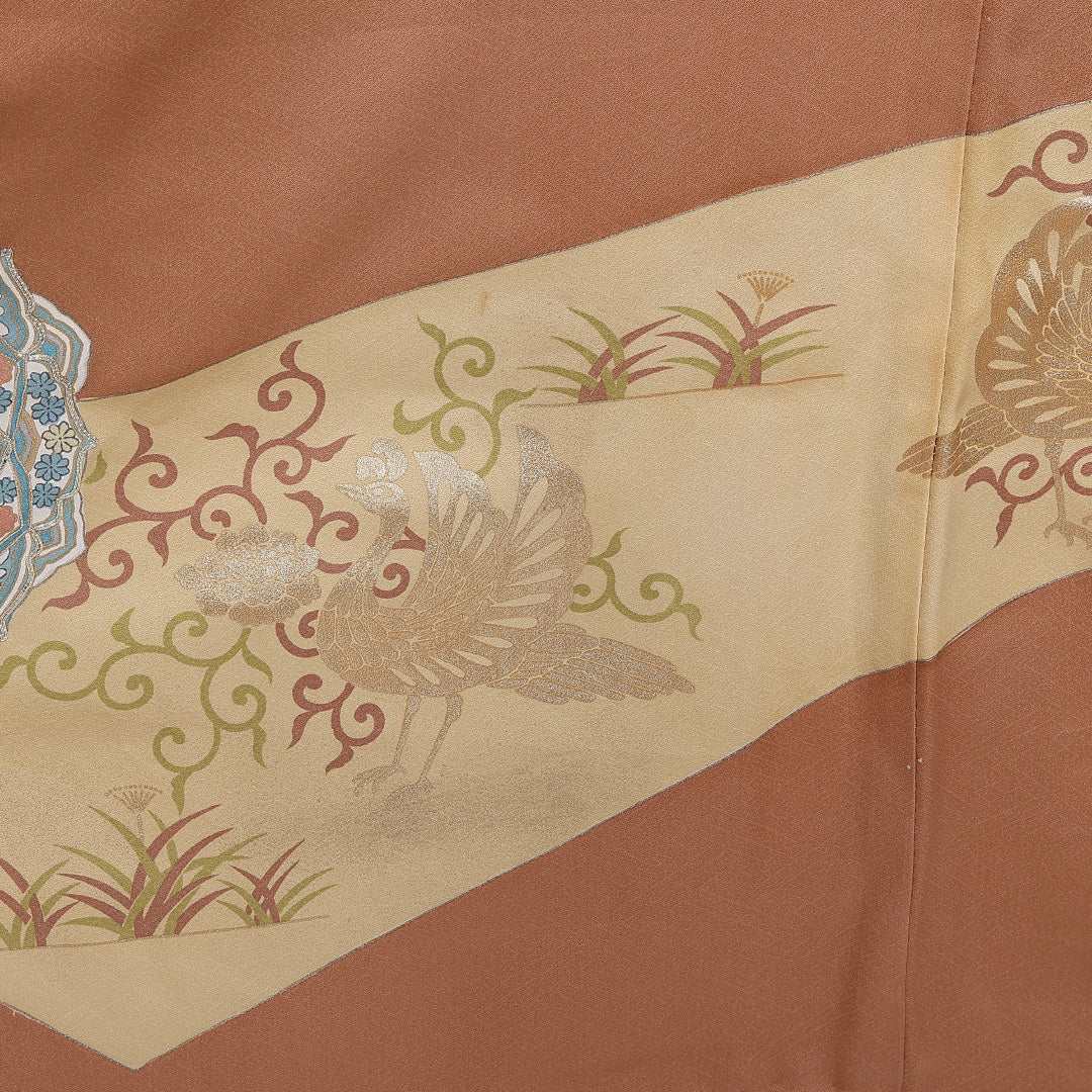 色留袖 身丈162cm 裄丈64cm 袷 三つ紋 五三桐 正絹 Aランク 広衿 宝相華 金駒刺繡 鳳凰 1211-F0359