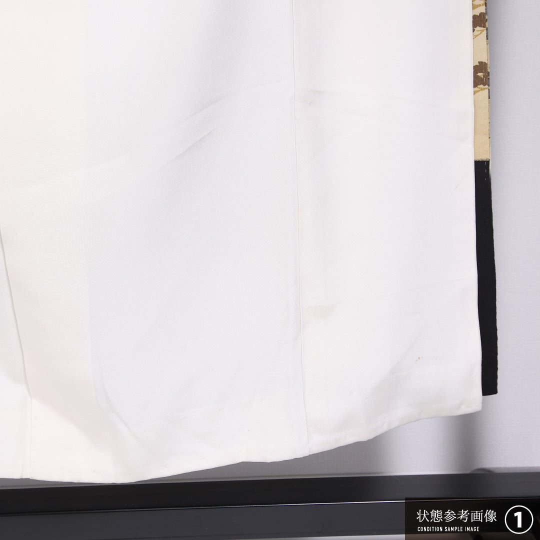 黒留袖 身丈151cm 裄丈62.5cm 袷 五つ紋 蔦 正絹 Sランク 広衿 鶴 松 刺繍 比翼仕立て 1211-F0420