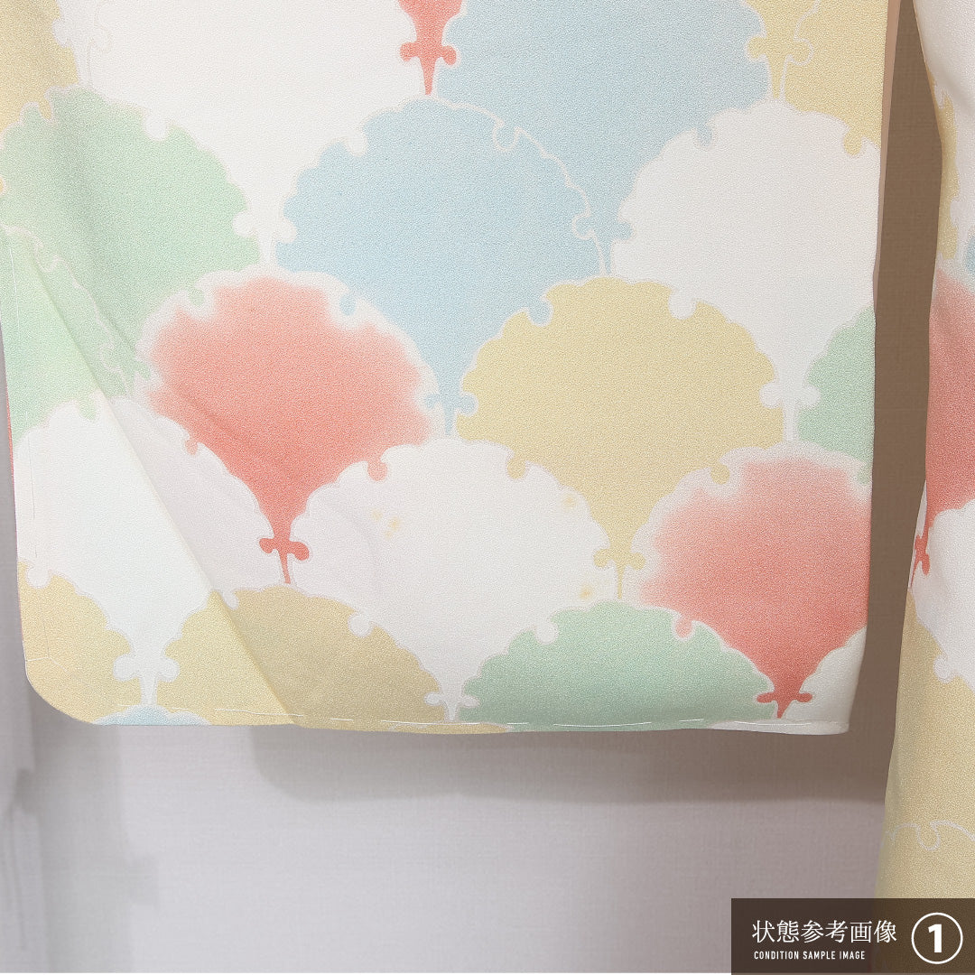 小紋 袷 身丈162cm 裄丈63cm 正絹 Bランク インフォーマル 広衿 Lサイズ 雪輪 多色系 HP 1221-11962