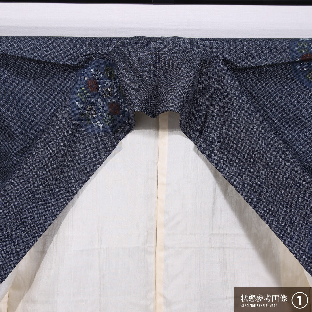 大島紬 袷 身丈152cm 裄丈62cm 正絹 Aランク インフォーマル 広衿 Sサイズ 創作柄 青系 M4 1223-11614