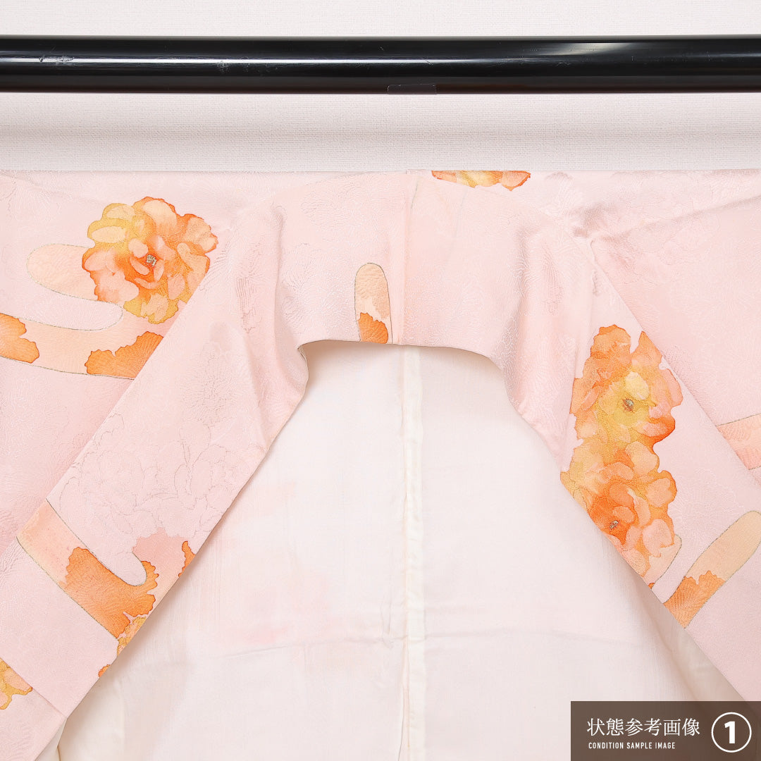 小紋 袷 身丈146cm 裄丈61cm Aランク 正絹 広衿 XSサイズ インフォーマル エ霞 可憐 優しい ピンク系 1215-13595