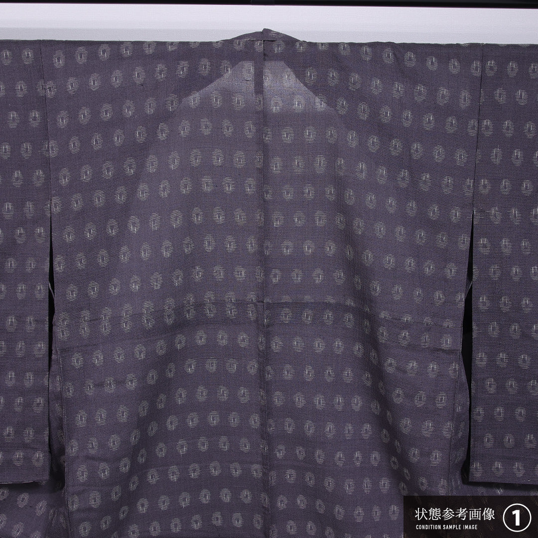夏物 紬 絽 身丈155cm 裄丈61cm 正絹 Aランク カジュアル バチ衿 Mサイズ 創作柄 グレー系 RP 1223-11731