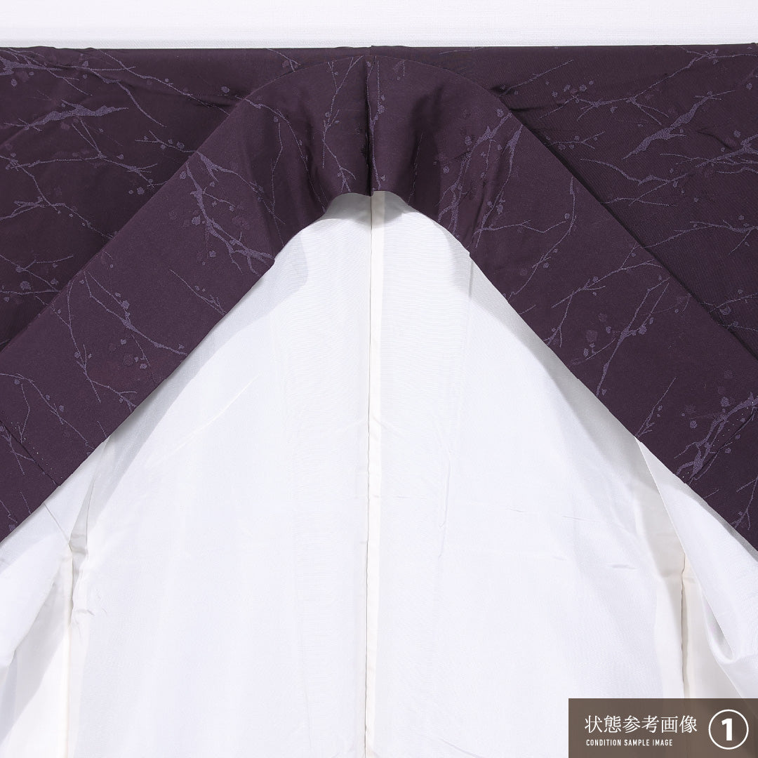 お召 袷 身丈155cm 裄丈64cm 正絹 Aランク インフォーマル 広衿 Mサイズ 蕾 紫系 M4 1222-11877