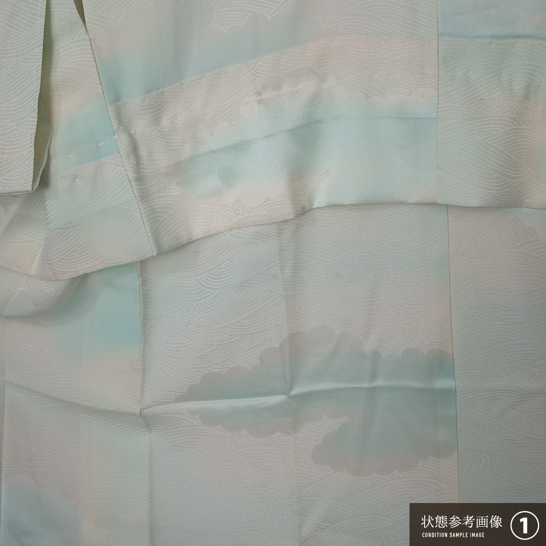 長襦袢 袷 身丈115cm 裄丈62cm 正絹 Aランク XSサイズ 雲取り 水色系 RP 1239-12654