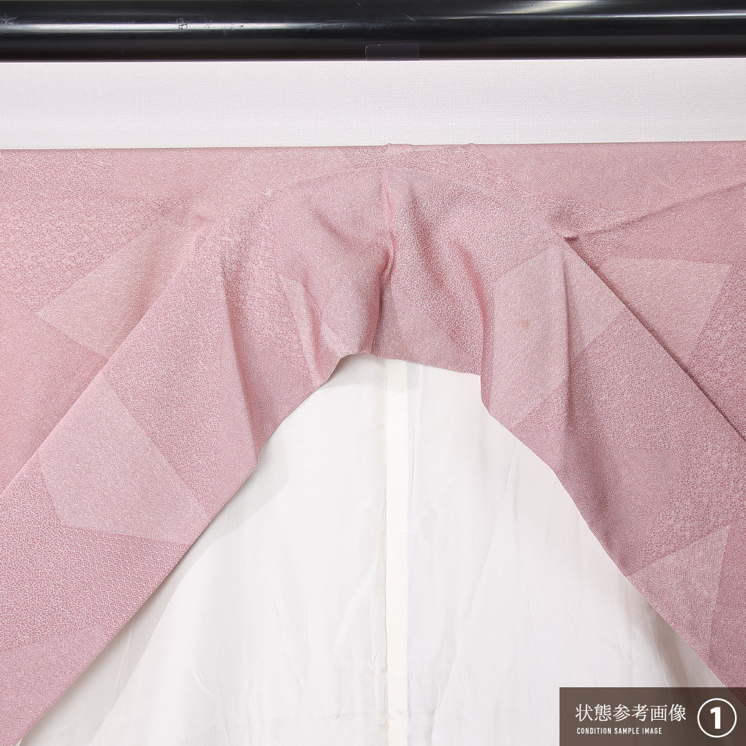 江戸小紋 (寄せ柄) 袷 身丈154cm 裄丈63cm 正絹 Sランク インフォーマル 広衿 Sサイズ ピンク系 RP 1220-12430