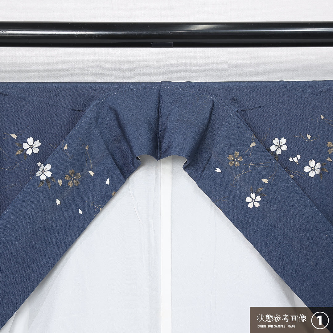 付下げ 身丈156cm 裄丈63cm Bランク M 正絹 袷 広衿 クラシカル 金駒刺繍 ぼかし 菊 桜 梅鉢 インフォーマル 青系 1261-11950