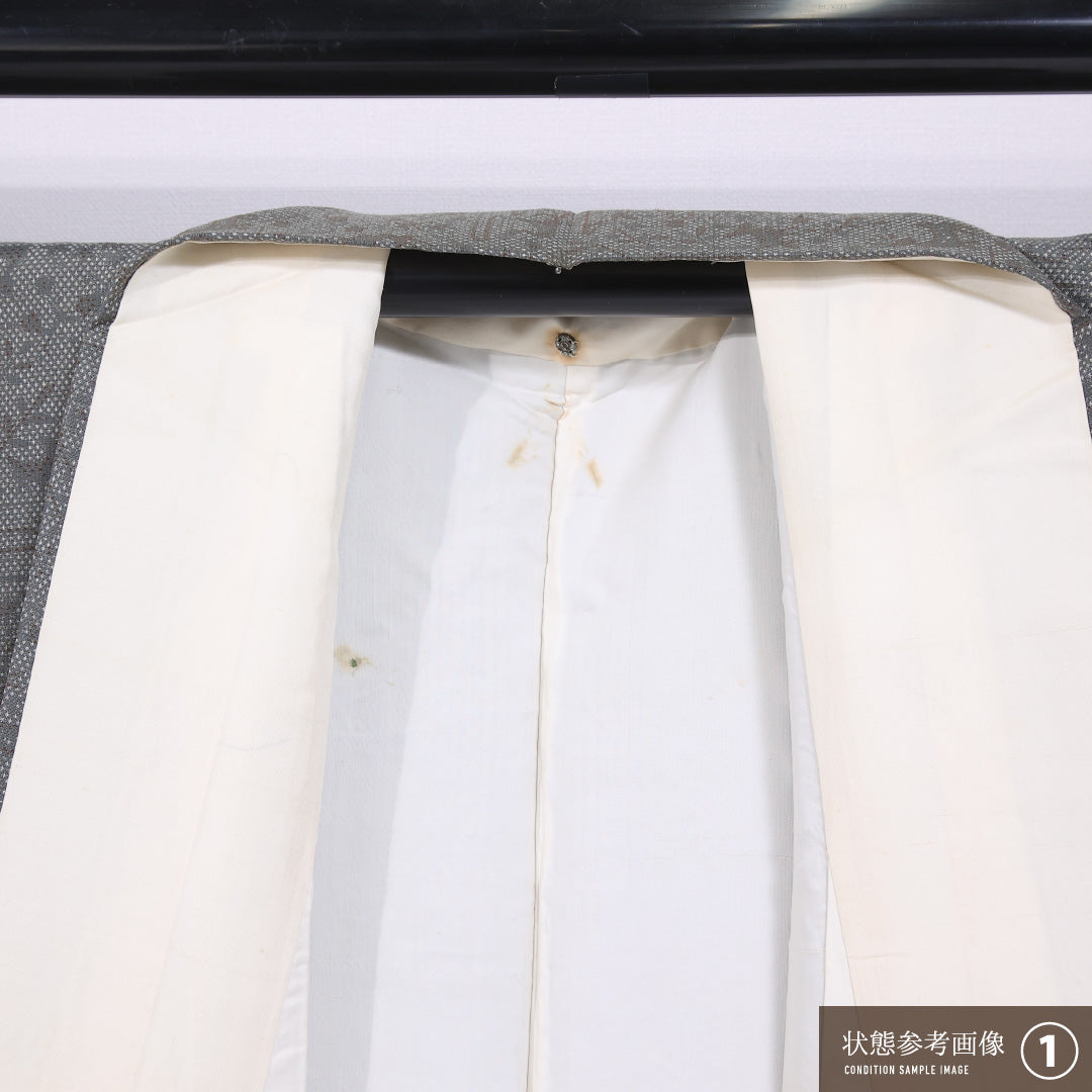 小紋 袷 身丈160cm 裄丈62cm 正絹 Bランク インフォーマル 広衿 Lサイズ 創作柄 グレー系 RP 1221-11811