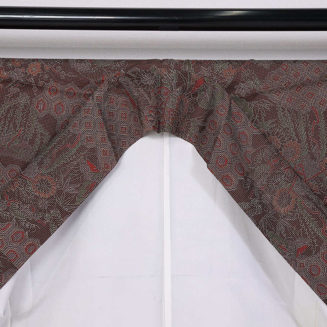 大島紬 袷 身丈165cm 裄63.5cm 正絹 吉祥文様 菊 茶系 Aランク 1216-01408