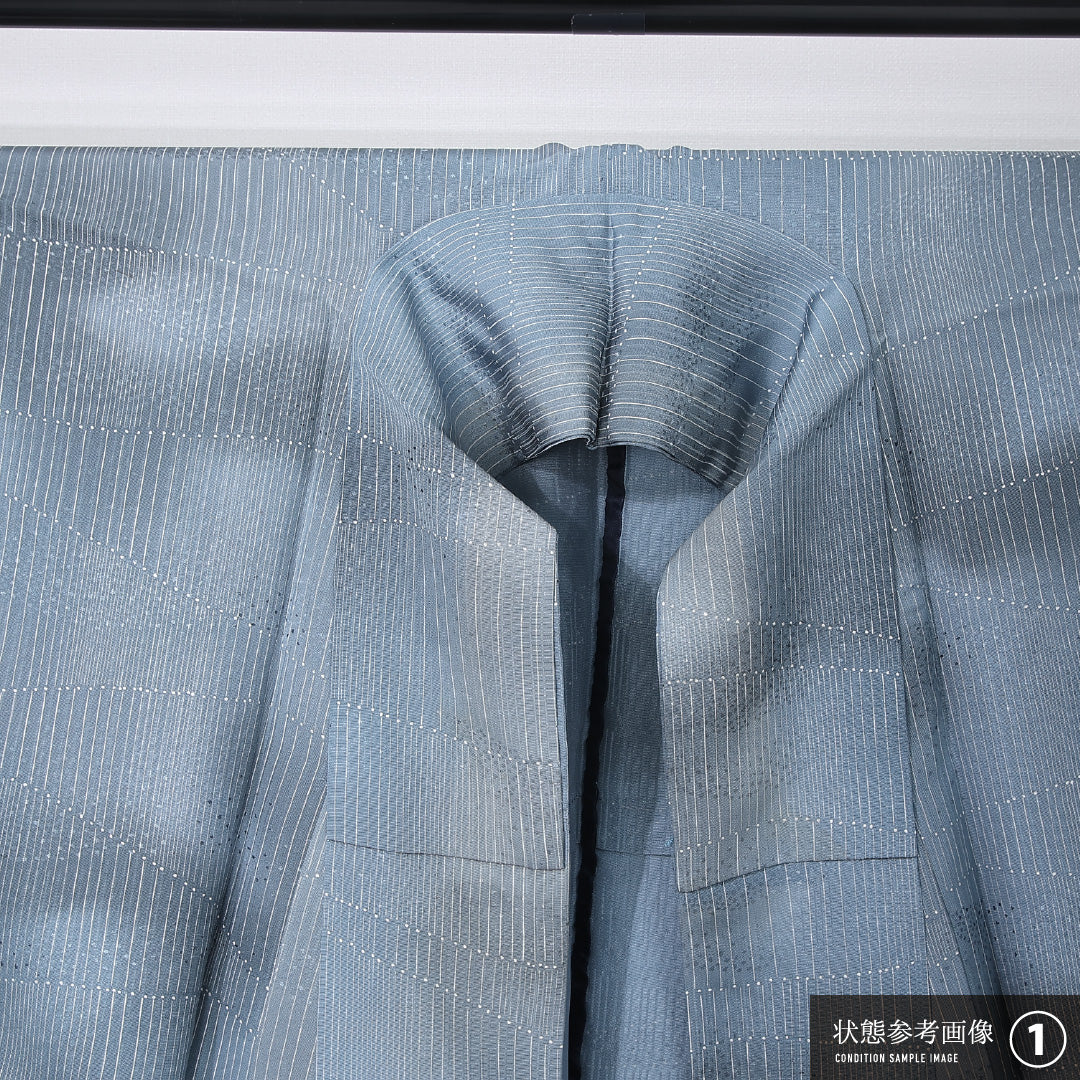小紋 身丈143cm 裄丈65cm Aランク XS 正絹 単衣 広衿 織り出し 創作 ぼかし カジュアル 水色系 1215-12301