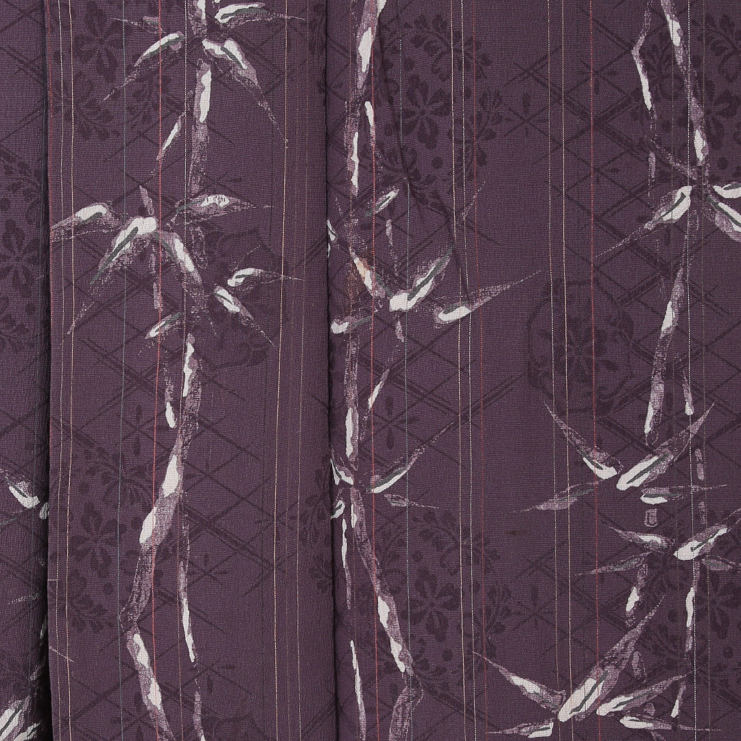 アンティーク 小紋 袷 身丈149cm 裄丈61cm 正絹 Bランク XSサイズ 広衿 笹 紫系 1215-02092