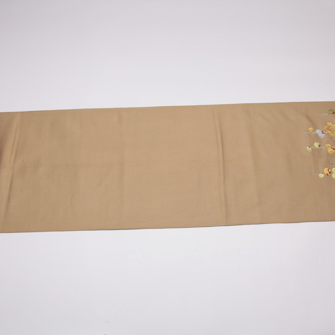アンティーク 袋帯 帯丈392cm 六通 金銀糸 梅 セミフォーマル ベージュ系 正絹 Cランク 1223-01119