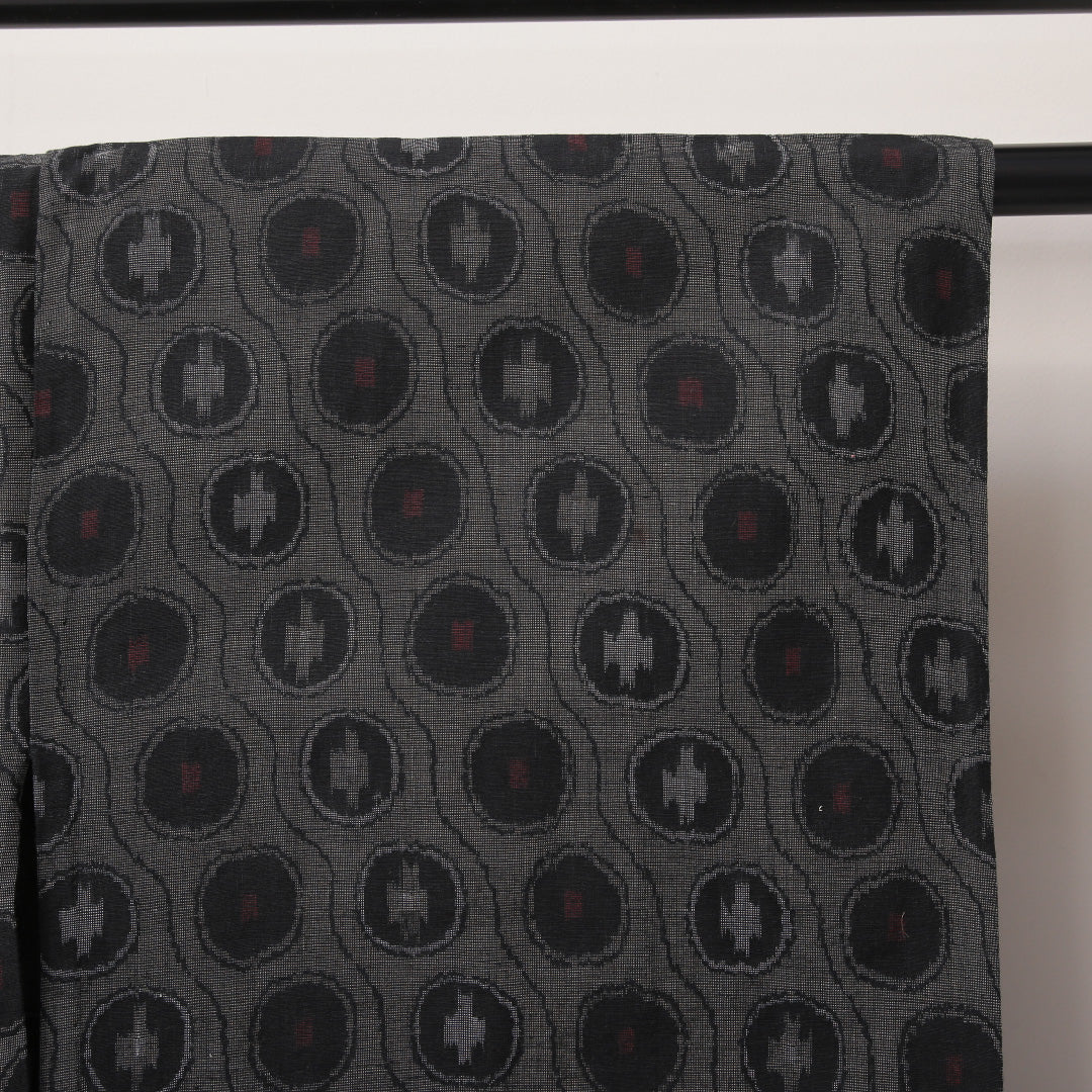 ウールの紬 洗える着物 単衣 身丈148cm 裄丈62cm ウール Bランク XSサイズ バチ衿 カジュアル 丸紋 グレー系 1216-03494