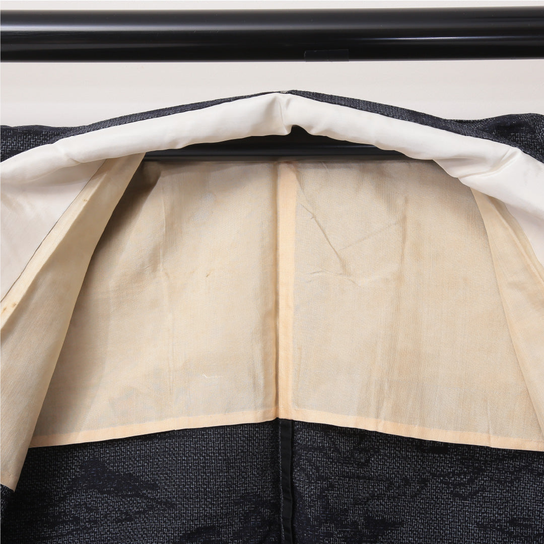 紬 単衣 身丈157cm 裄62cm 正絹 肩当て 山 グレー系 Bランク 1216-01099