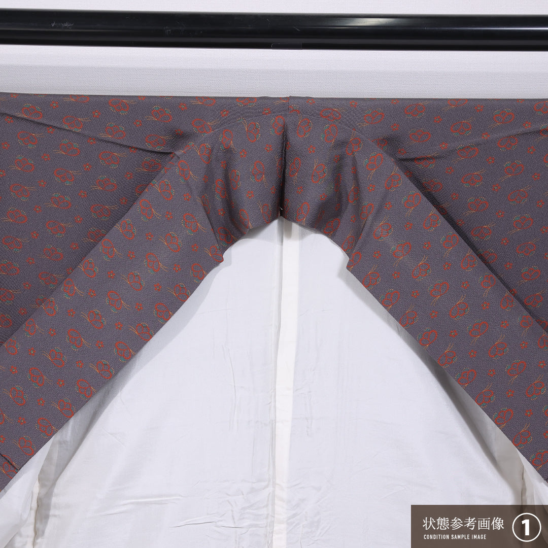 小紋 袷 身丈165cm 裄丈64cm 正絹 Bランク インフォーマル 広衿 XLサイズ 創作柄 紫系 RP 1221-11801