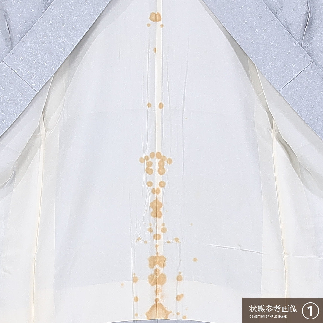 色無地 袷 身丈154cm 裄丈61cm 正絹 Bランク 一つ紋 紋意匠 (花柄) セミフォーマル 広衿 Sサイズ 加賀友禅 藤村加泉 作家物 落款 無地 グレー系 RP 1219-11221