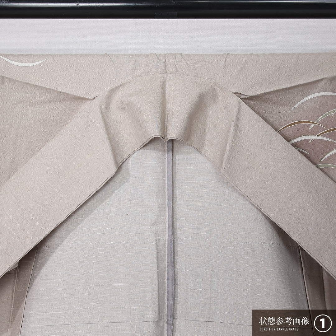 訪問着 単衣 身丈142cm 裄丈59cm 正絹 Aランク セミフォーマル 広衿 XSサイズ ぼかし染 金彩 御所車 染紬 茶系 M4 1217-12219