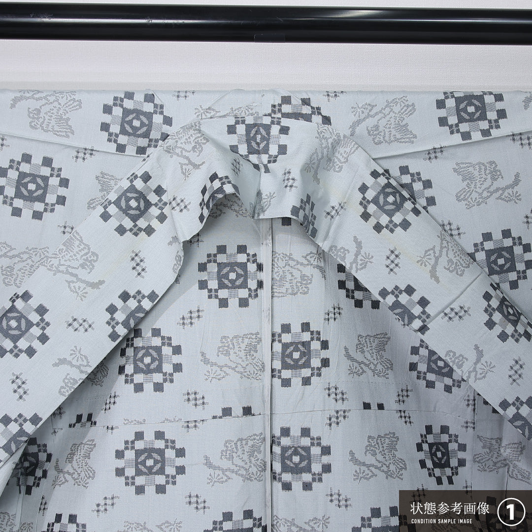 紬 単衣 身丈161cm 裄丈64cm 正絹 Bランク カジュアル 広衿 Lサイズ 雀 グレー系 HP 1223-12309