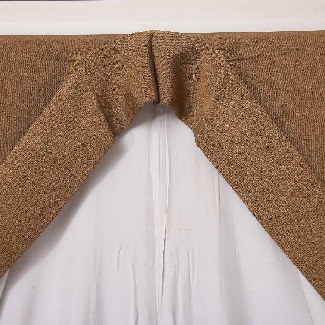 付下げ 袷 身丈159cm 裄丈67cm 正絹 Bランク Mサイズ 広衿 三つ紋(三つ巴) フォーマル 団栗色 植物柄 茶系 1261-04614