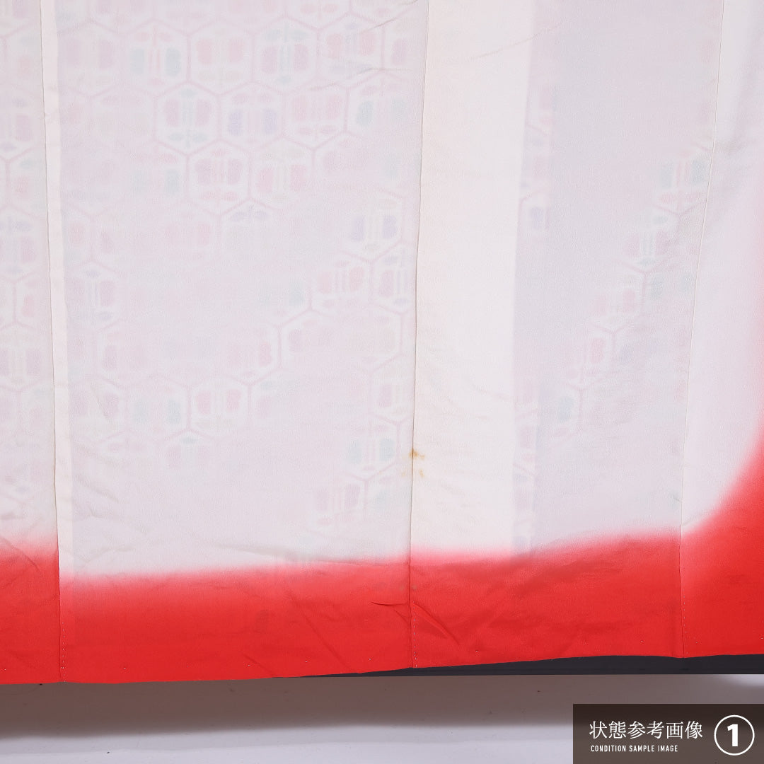 紬 袷 身丈160cm 裄丈63cm 正絹 Aランク カジュアル 広衿 Lサイズ チューリップ クリーム系 HP 1223-11859