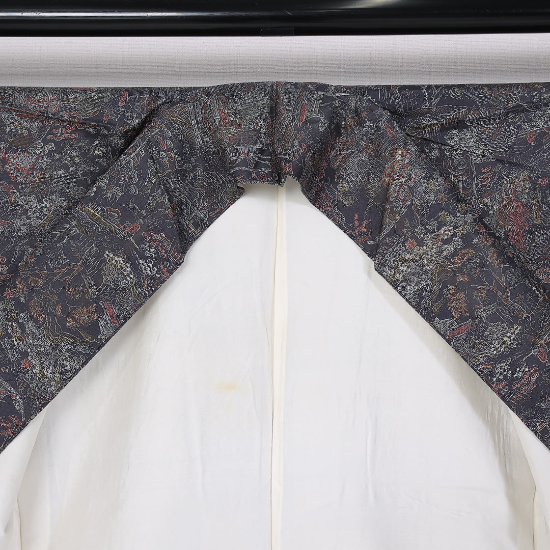大島紬 袷 身丈153.5cm 裄62cm 正絹 茶屋辻 グレー系 Aランク 1216-01409