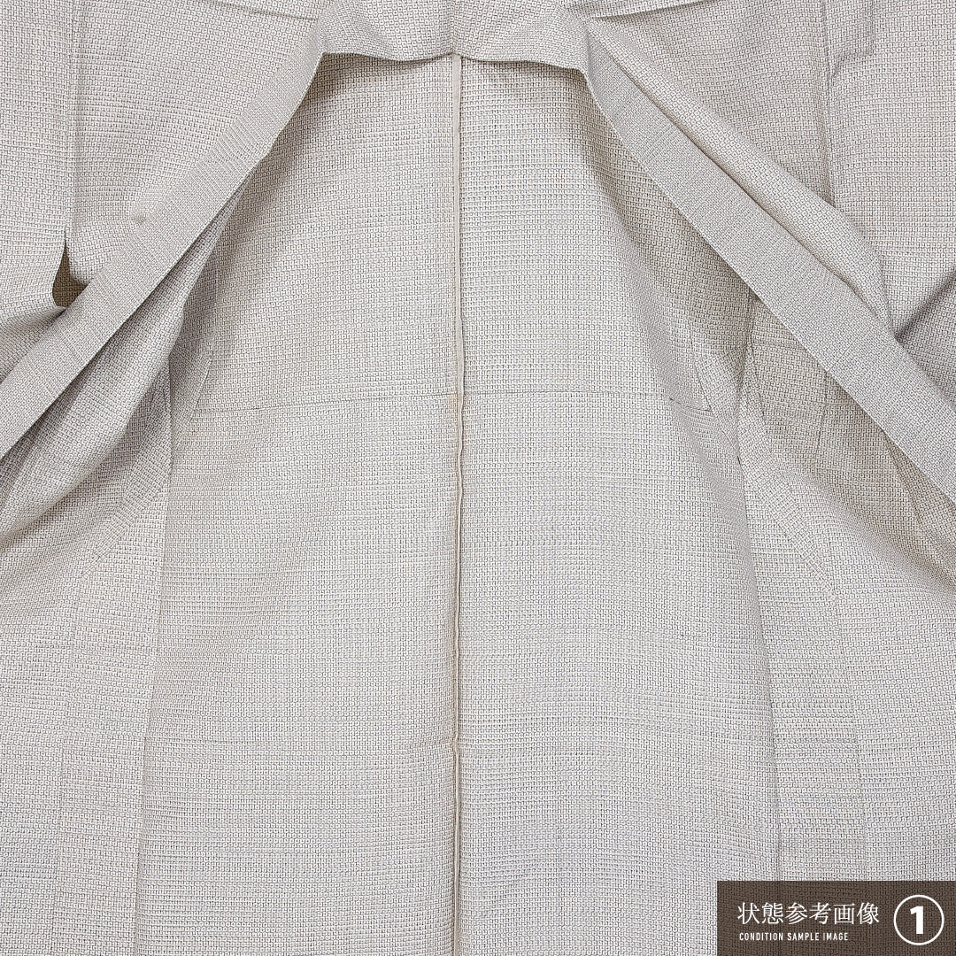 紬 単衣 身丈144cm 裄丈61cm 正絹 Aランク カジュアル バチ衿 XSサイズ 十字亀甲 クリーム系 M4 1223-11297