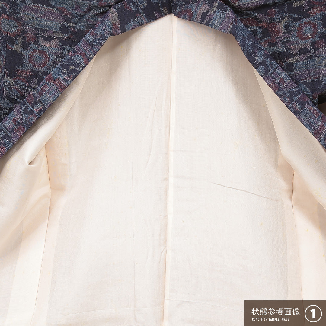 紬 袷 身丈160cm 裄丈64cm 正絹 Aランク インフォーマル バチ衿 Lサイズ 花柄 素朴 淡い 紫系 RP 1223-16907