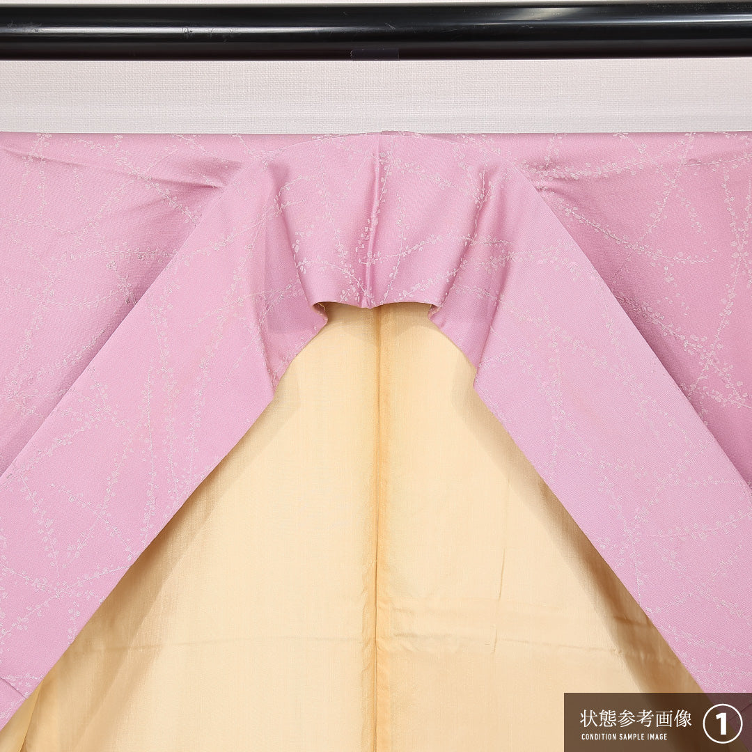 夏物 小紋 絽 身丈167cm 裄丈62cm 正絹 Aランク 紋意匠 (萩) インフォーマル バチ衿 XLサイズ 黒系 RP 1221-13192
