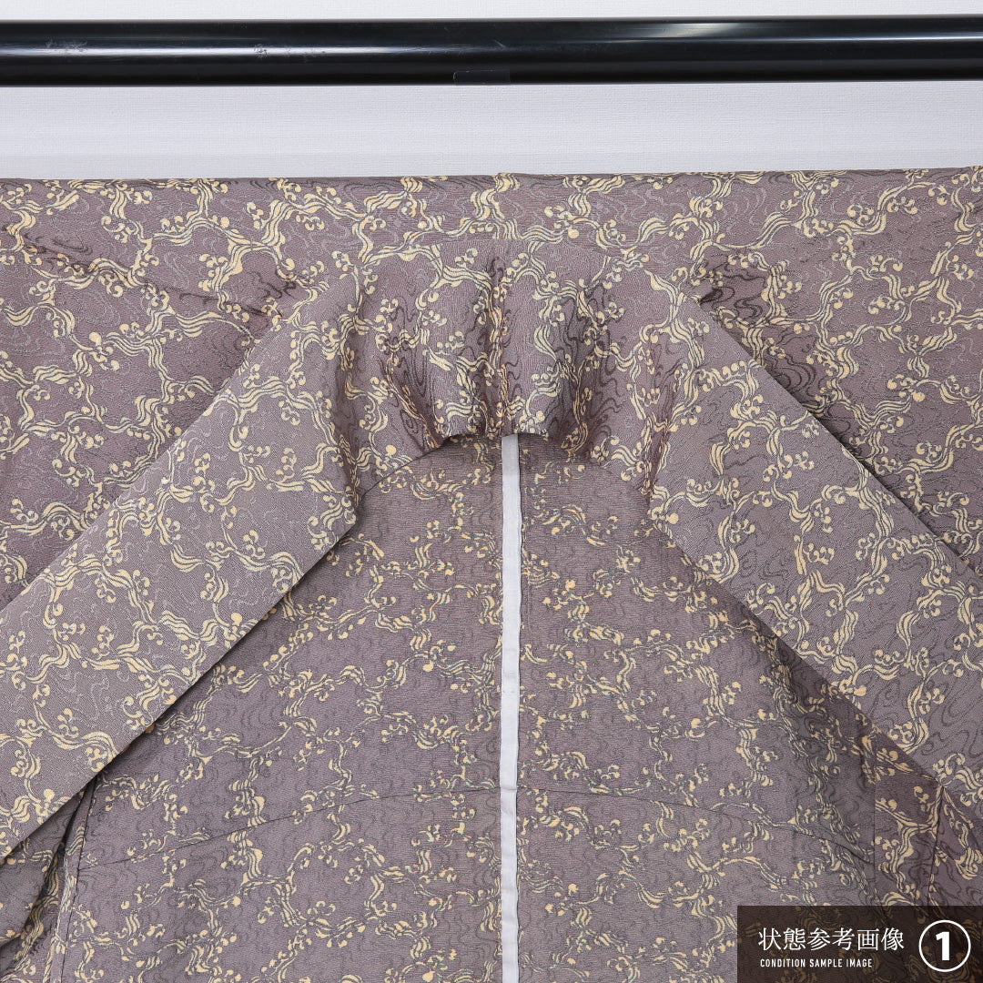 洗える着物 小紋 単衣 身丈151cm 裄丈62cm ポリエステル Bランク インフォーマル 広衿 Sサイズ 創作柄 茶系 RP 1221-12342