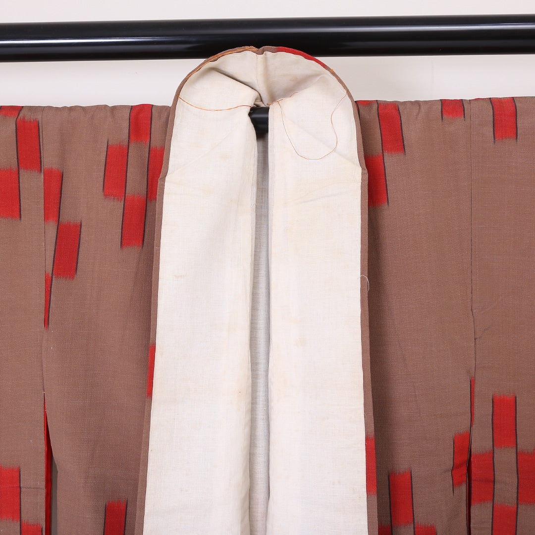 アンティーク 小紋 袷 身丈152cm 裄丈64cm 正絹 Bランク 広衿 Sサイズ 絣柄 茶系 RP 1221-01974